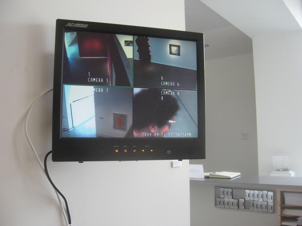 Gallery (security monitor view), Other Positioning Systems, Rochester Art Center, Rochester, MN, David Lefkowitz, 2009
