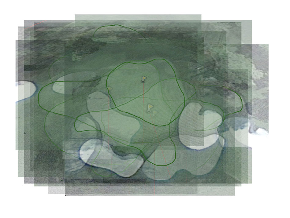 18 Holes in One-preliminary sketch-layered composite- every green at Augusta<br />
(with Stephen Mohring)<br />
, David Lefkowitz, 2013